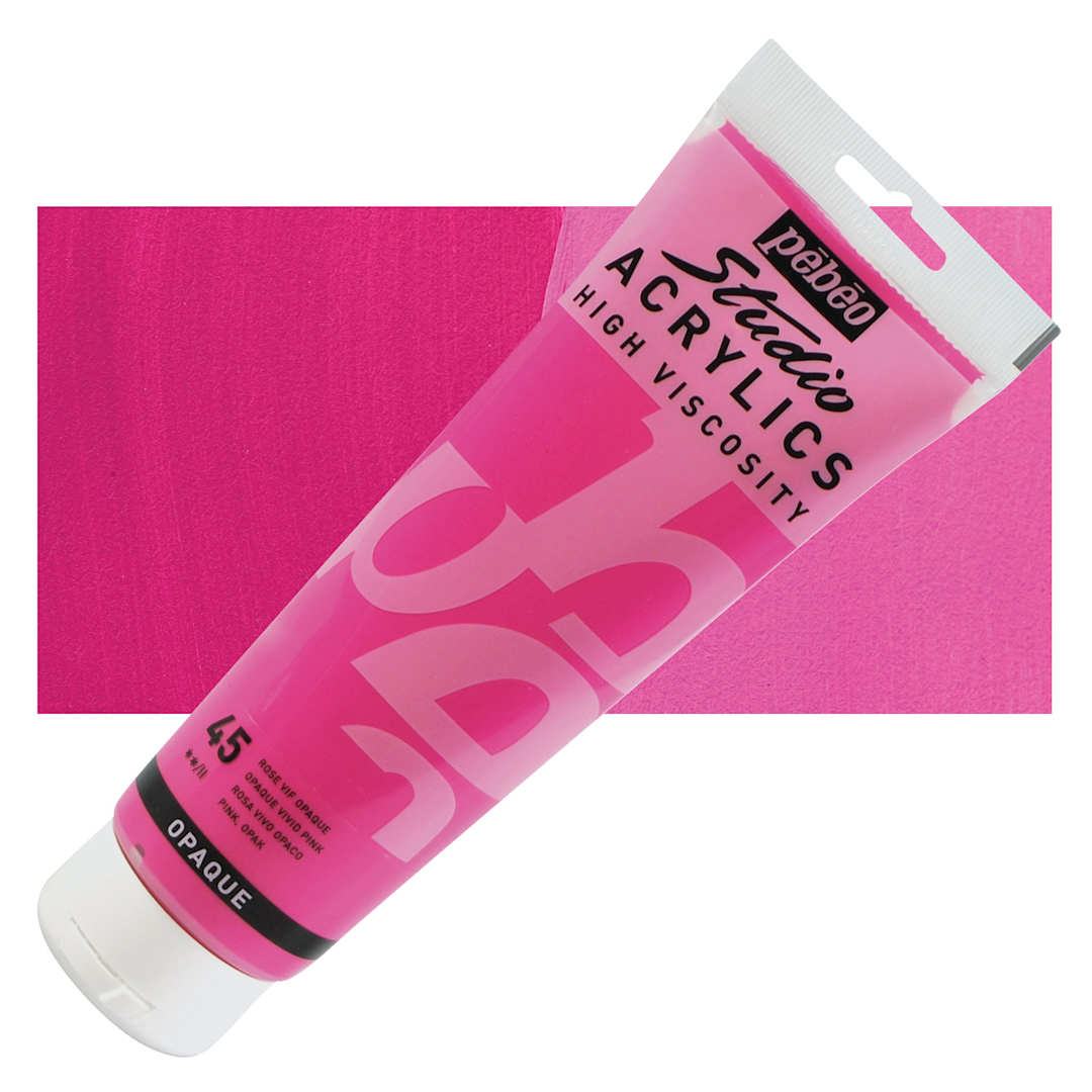 Open in modal - Pebeo High Viscosity Acrylic - Opaque Vivid Pink, 250 ml, Tube and swatch