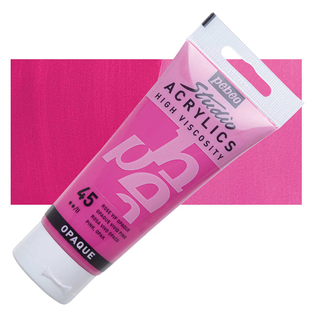 Open in modal - Pebeo High Viscosity Acrylic - Opaque Vivid Pink, 100 ml, Swatch with Tube