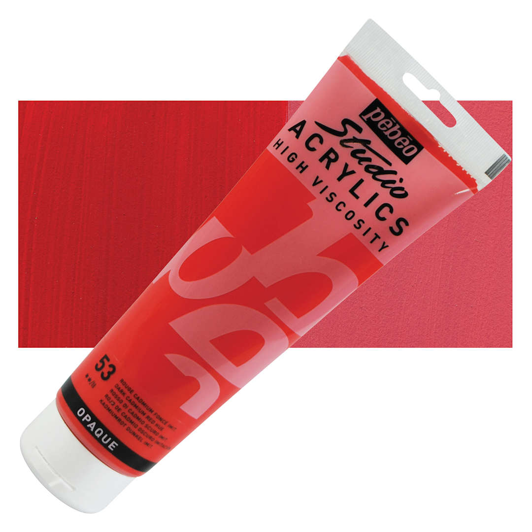 Open in modal - Pebeo High Viscosity Acrylic - Dark Cadmium Red Hue, 250 ml, Tube and swatch