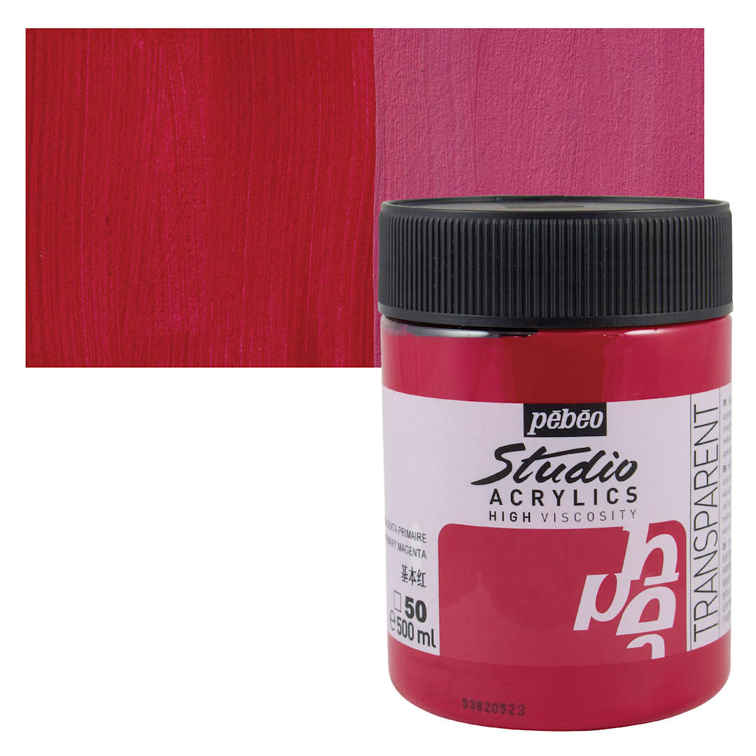 Open in modal - Pebeo High Viscosity Acrylic - Primary Magenta, 500 ml, Jar and swatch