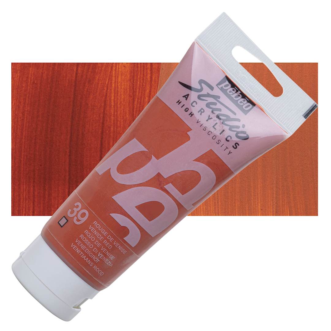 Open in modal - Pebeo High Viscosity Acrylic - Venice Red, 100 ml, Swatch with Tube