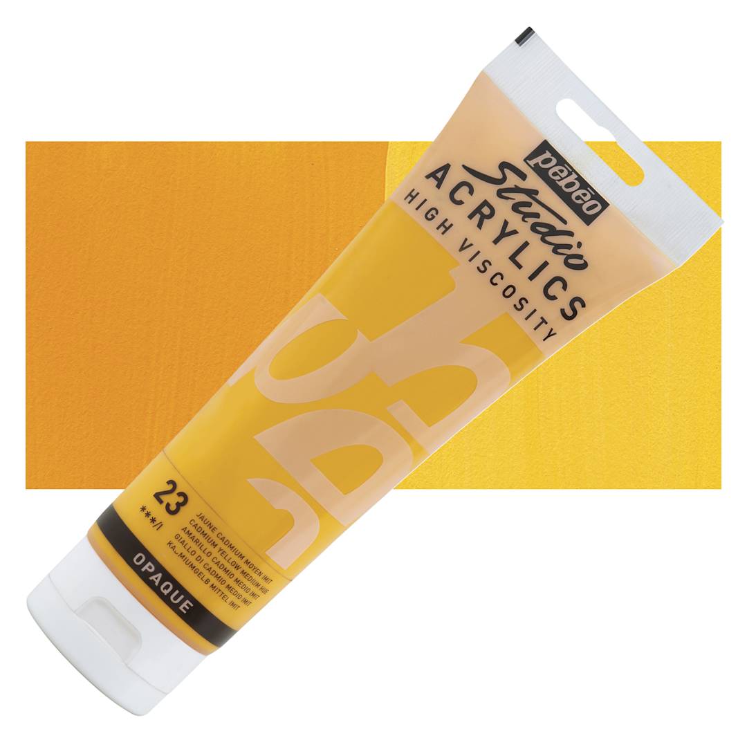 Open in modal - Pebeo High Viscosity Acrylics - Cadmium Yellow Medium Hue, 250 ml Tube and swatch