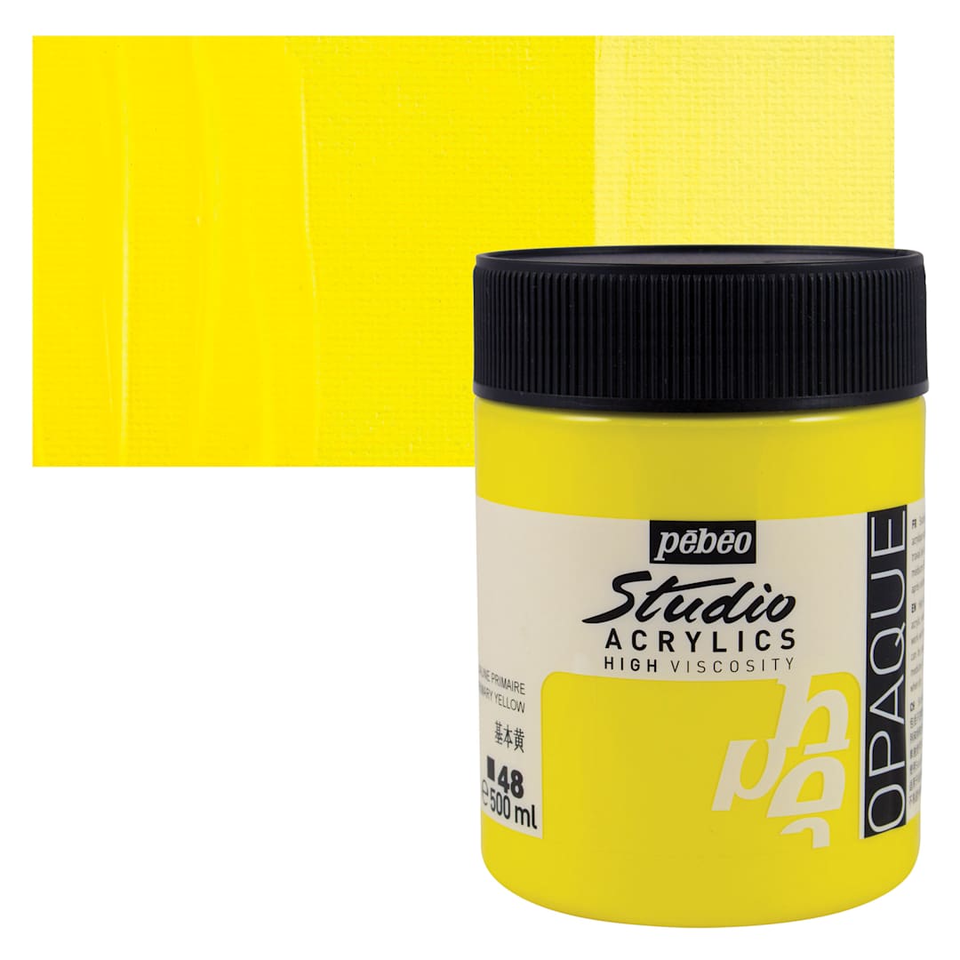 Open in modal - Pebeo High Viscosity Acrylic - Opaque Primary Yellow, 500 ml, Jar and swatch