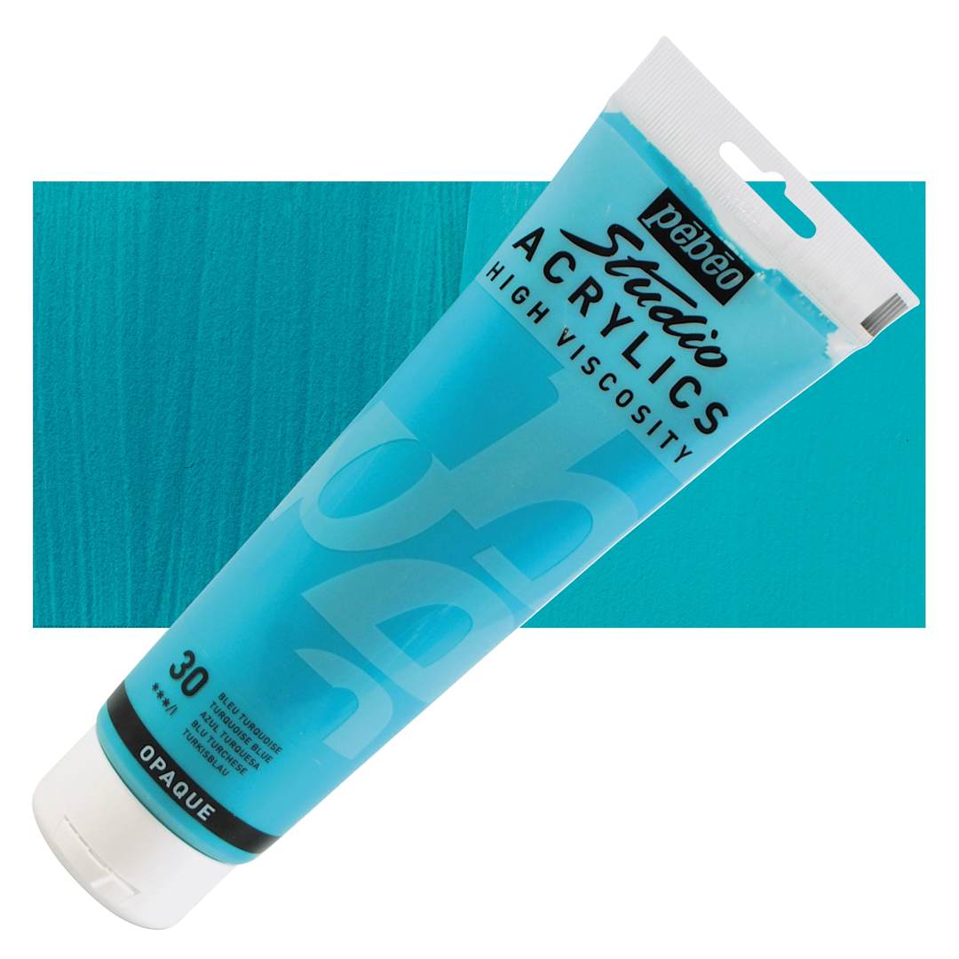 Open in modal - Pebeo High Viscosity Acrylic - Turquoise Blue, 250 ml, Tube and swatch