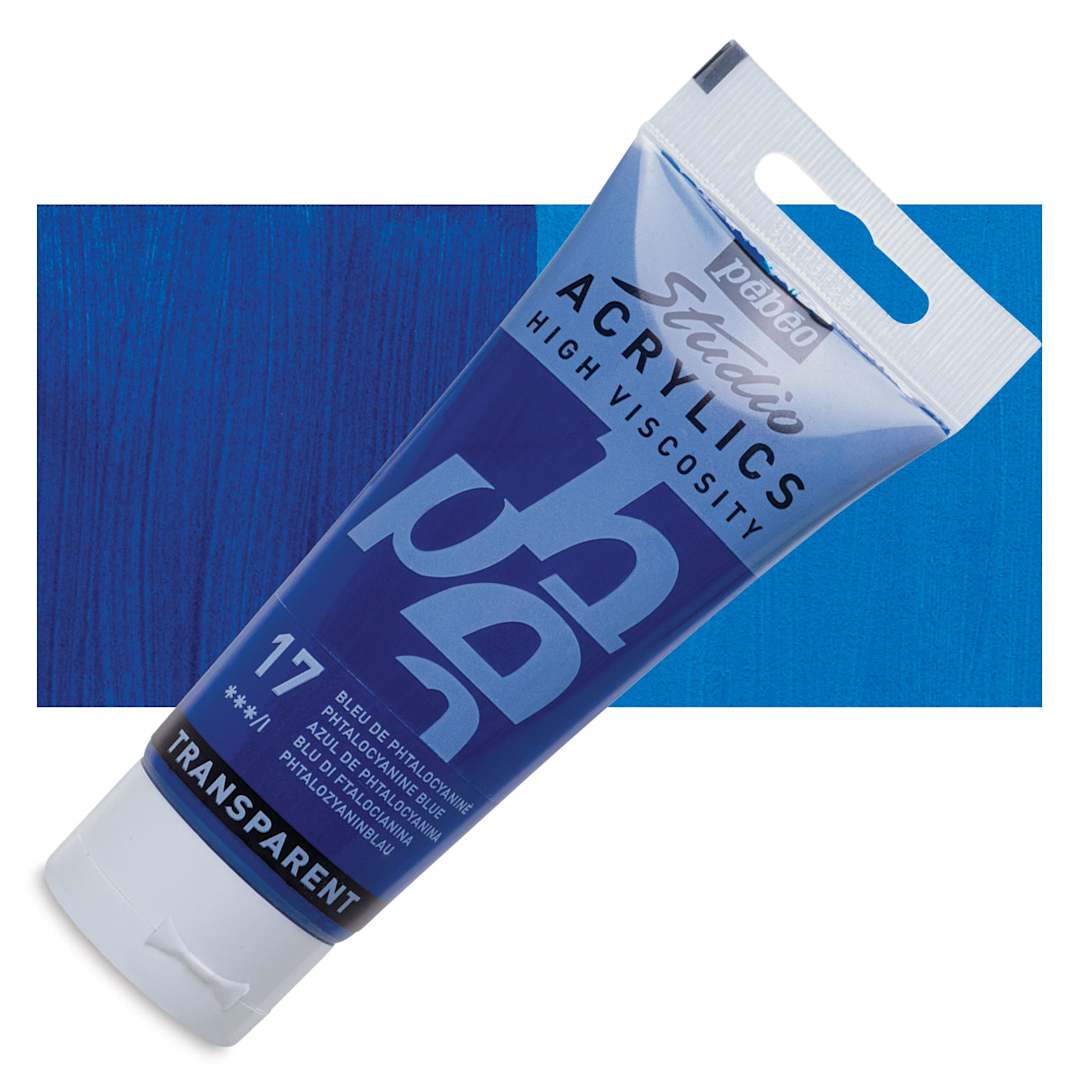 Open in modal - Pebeo High Viscosity Acrylic - Phthalocyanine Blue, 100 ml tube and swatch