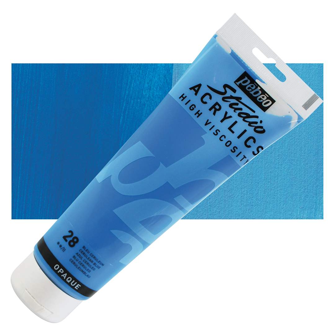 Open in modal - Pebeo High Viscosity Acrylic - Cerulean Blue, 250 ml, Tube and swatch