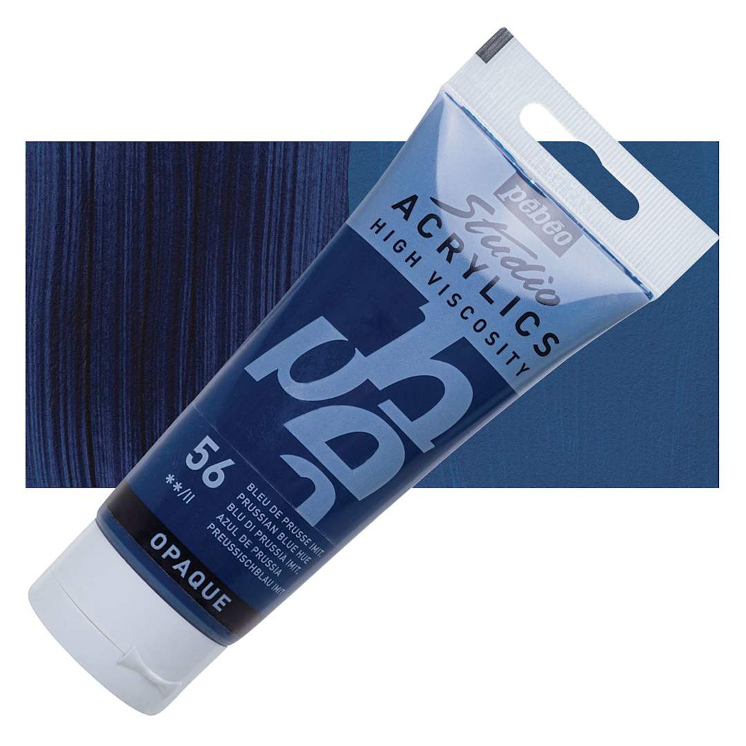 Open in modal - Pebeo High Viscosity Acrylic - Prussian Blue Hue, 100 ml tube and swatch