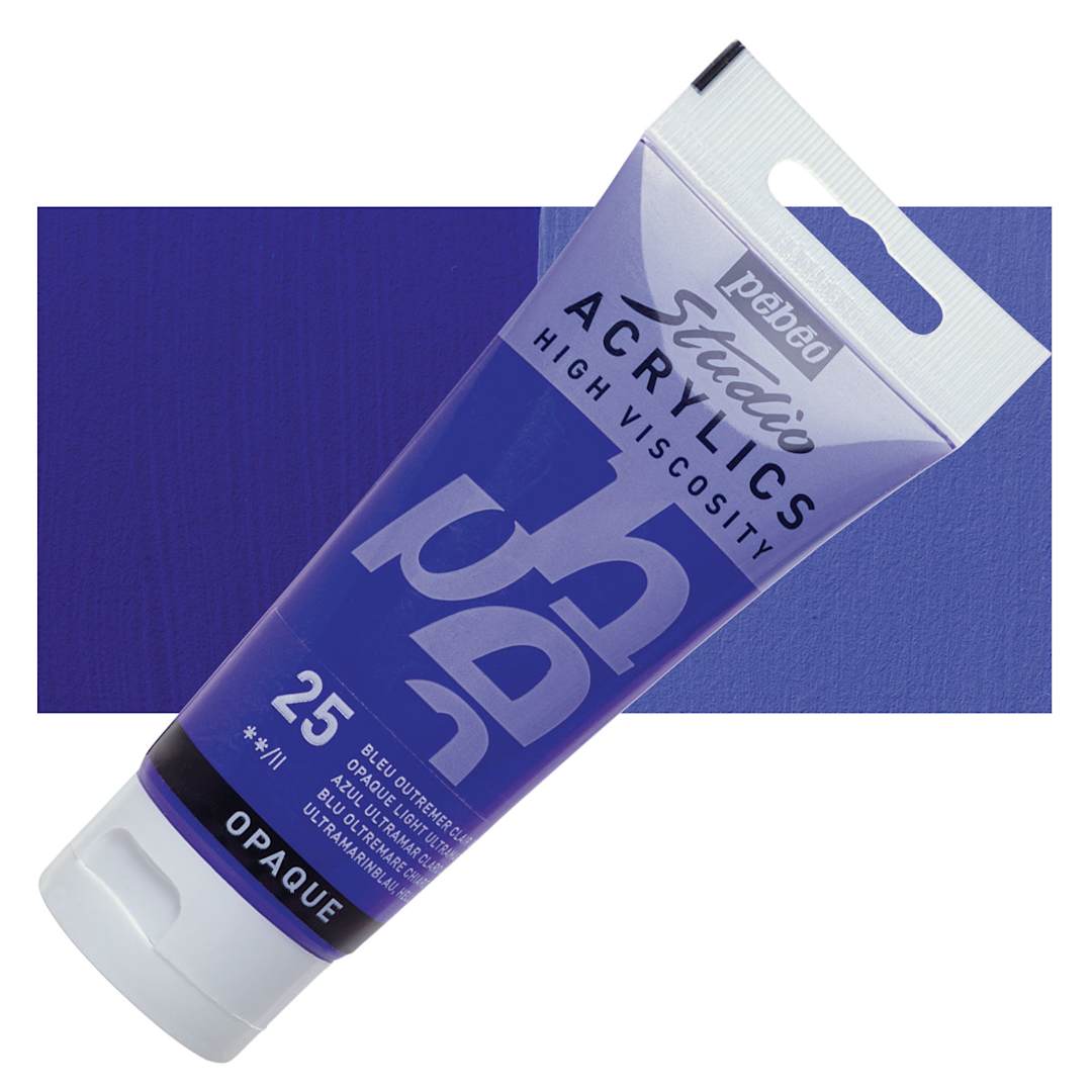 Open in modal - Pebeo High Viscosity Acrylic - Opaque Light Ultramarine Blue, 100 ml, Swatch with Tube