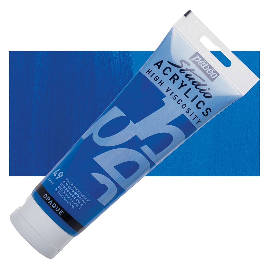 Open in modal - Pebeo High Viscosity Acrylic - Opaque Primary Cyan, 250 ml, Swatch with Tube