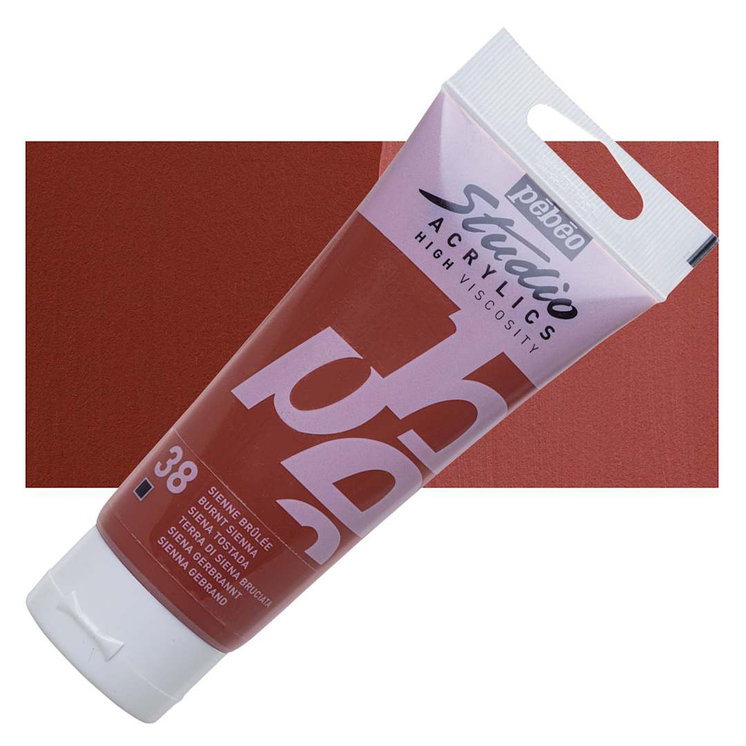 Open in modal - Pebeo High Viscosity Acrylic - Burnt Sienna, 100 ml tube and swatch