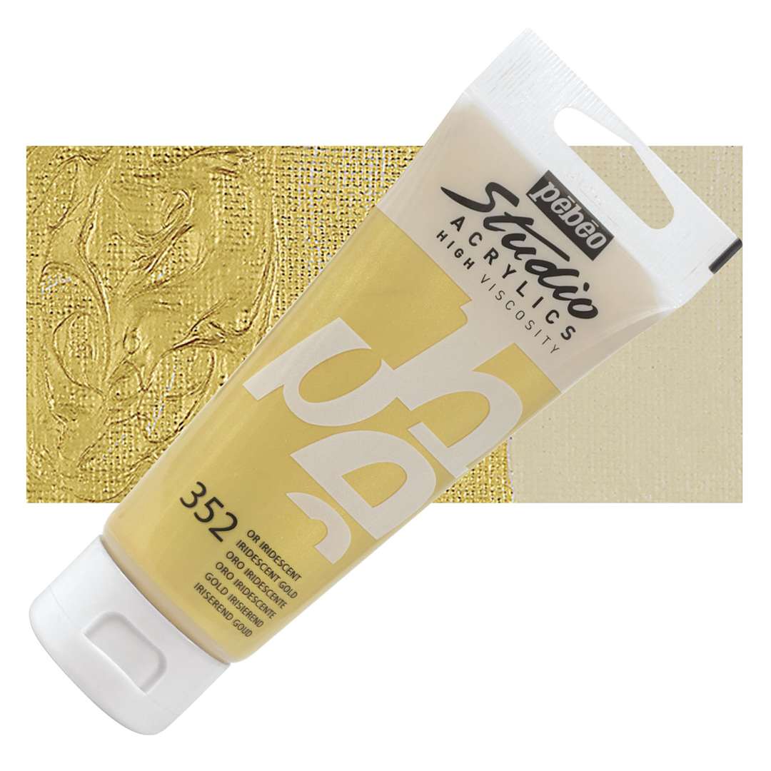 Open in modal - Pebeo High Viscosity Acrylic - Iridescent Gold, 100 ml tube and swatch