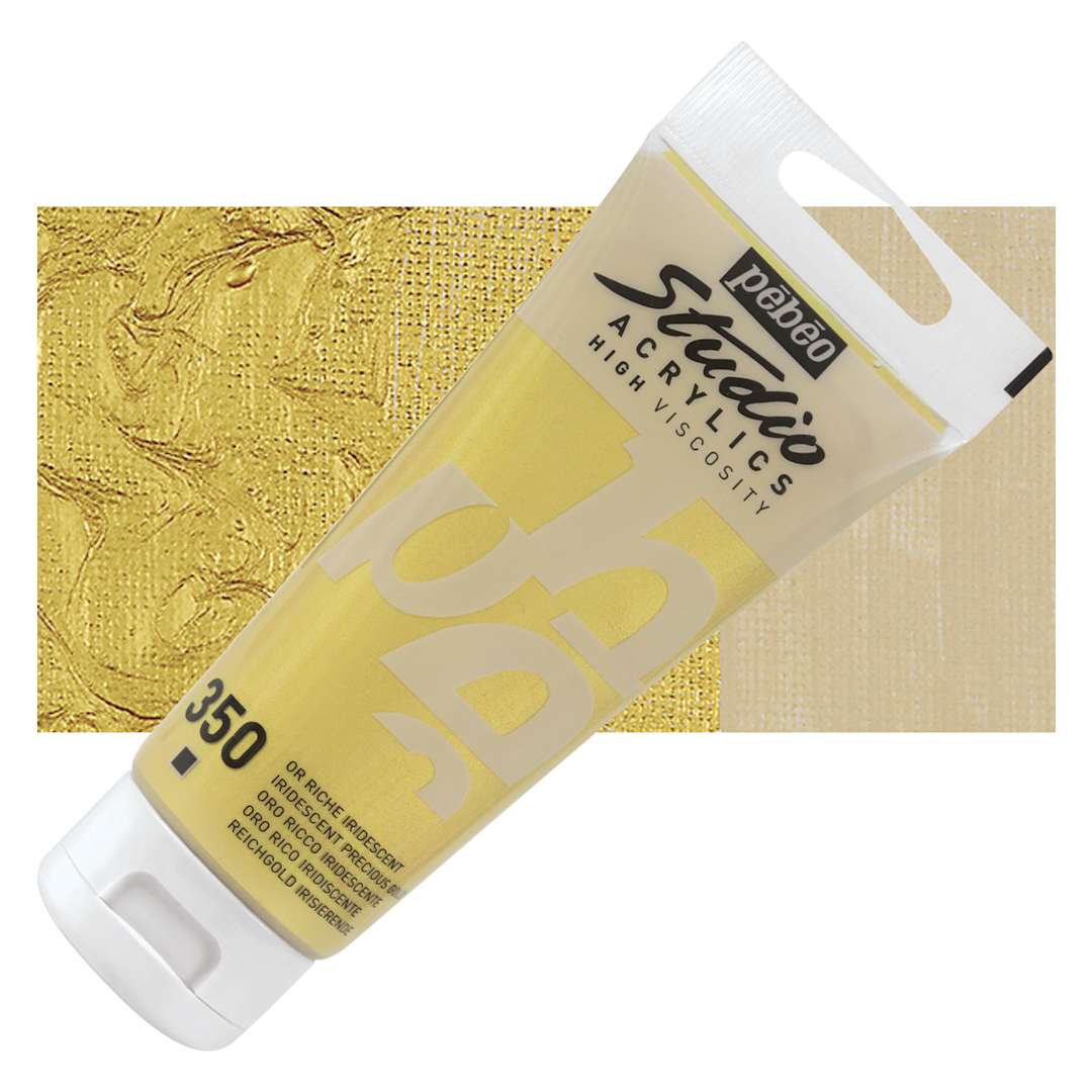 Open in modal - Pebeo High Viscosity Acrylic - Iridescent Precious Gold, 100 ml tube and swatch