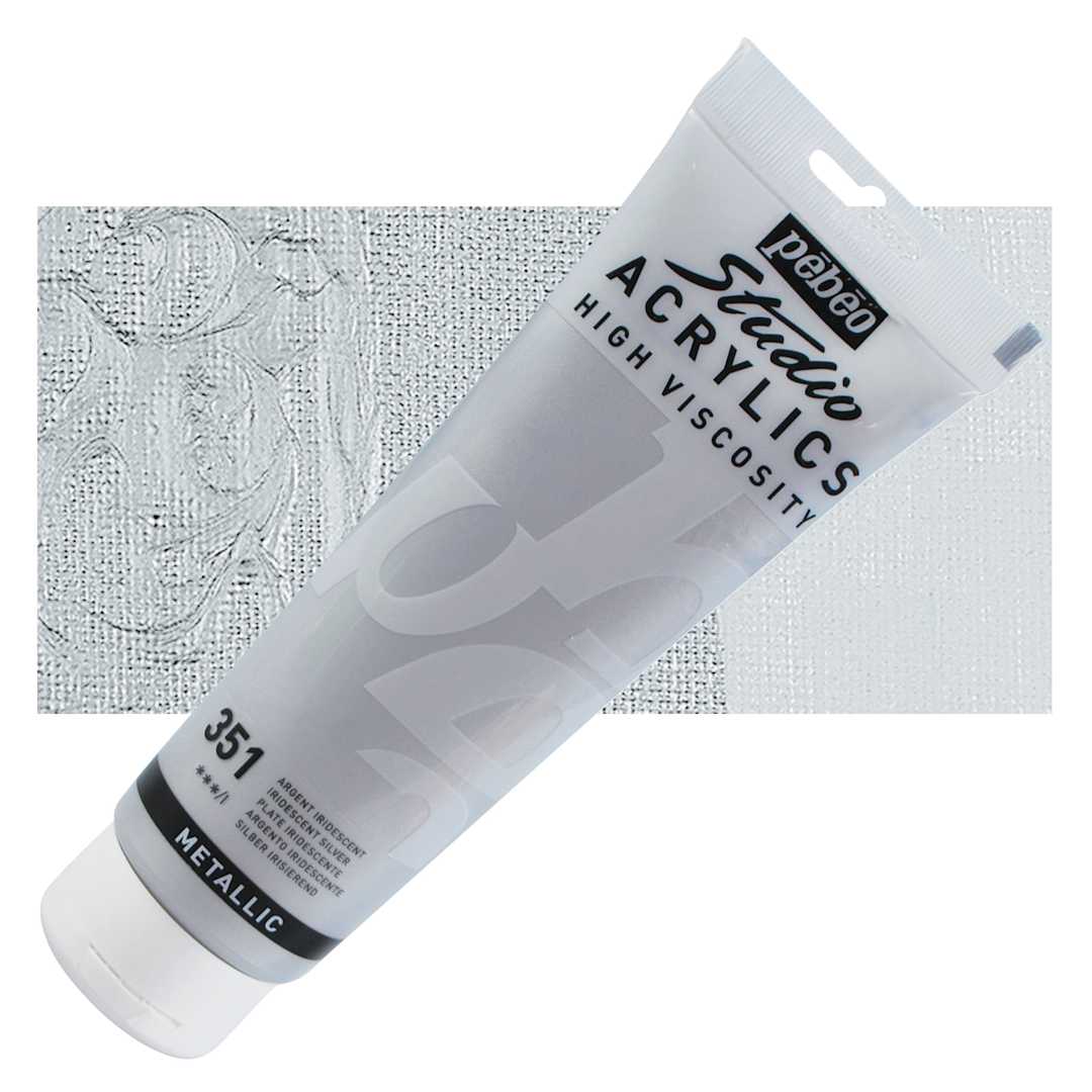 Open in modal - Pebeo High Viscosity Acrylic - Silver, 250 ml, Tube and swatch
