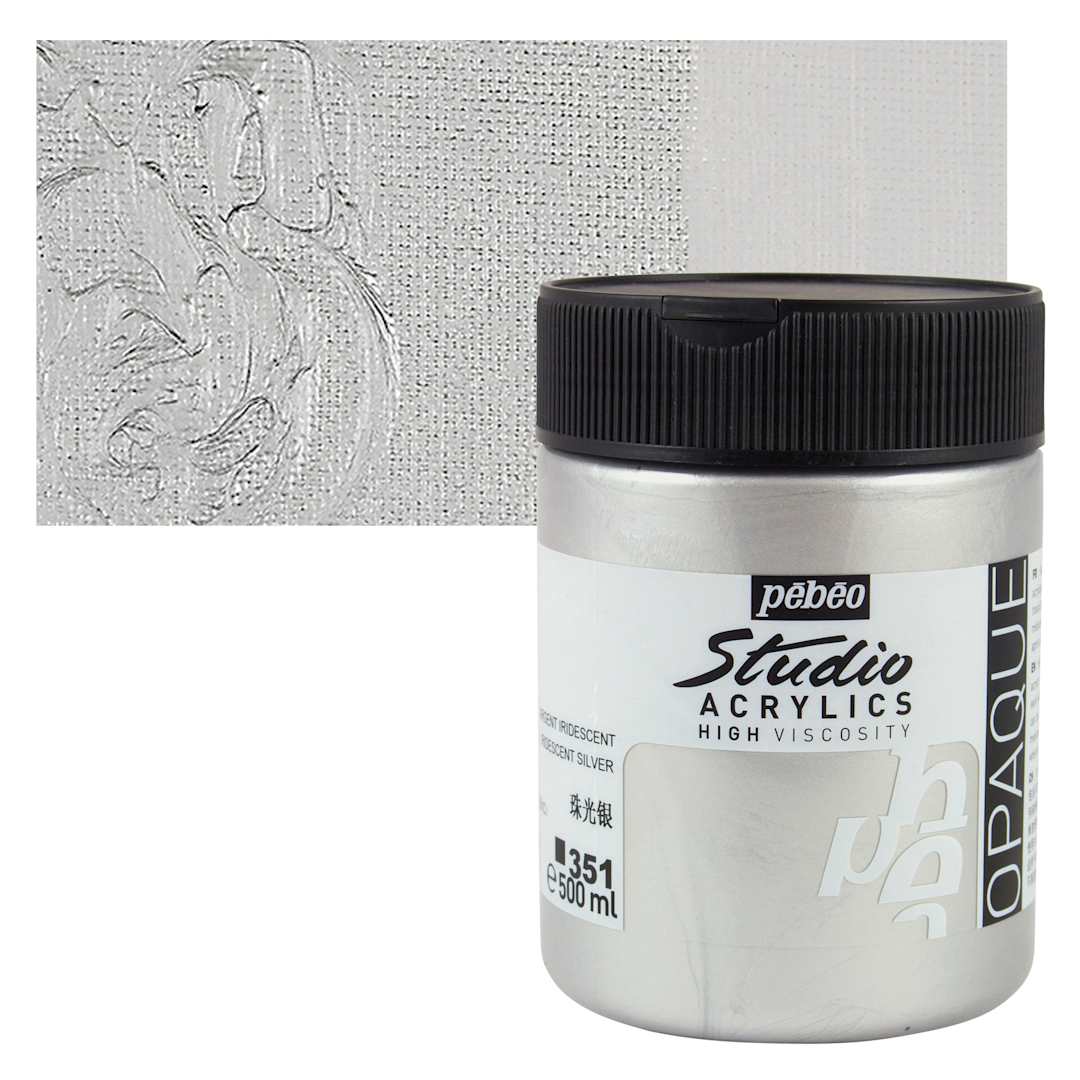 Open in modal - Pebeo High Viscosity Acrylic - Silver, 500 ml, Jar and swatch