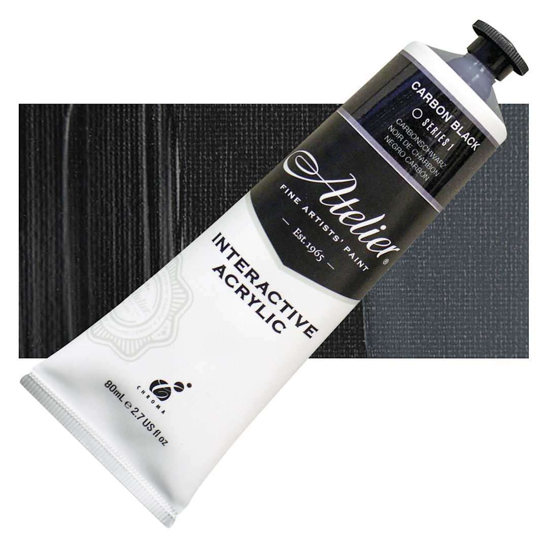 Open in modal - Chroma Atelier Interactive Artists' Acrylic - Carbon Black, 80 ml tube and swatch