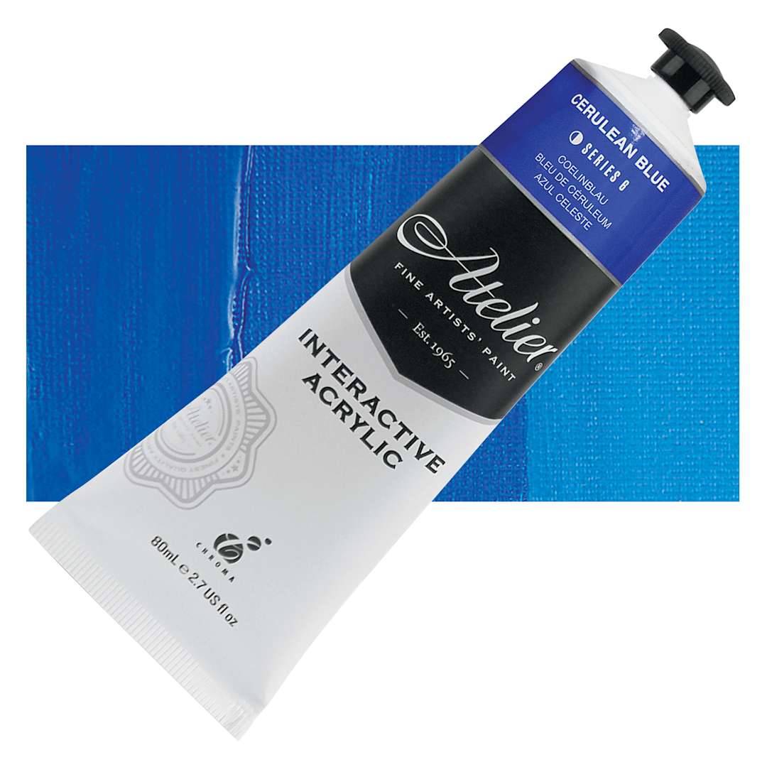 Open in modal - Chroma Atelier Interactive Artists' Acrylic - Cerulean Blue, 80 ml tube and swatch