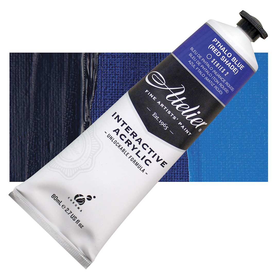 Open in modal - Chroma Atelier Interactive Artists' Acrylic - Pthalo Blue (Red Shade), 80 ml tube and swatch