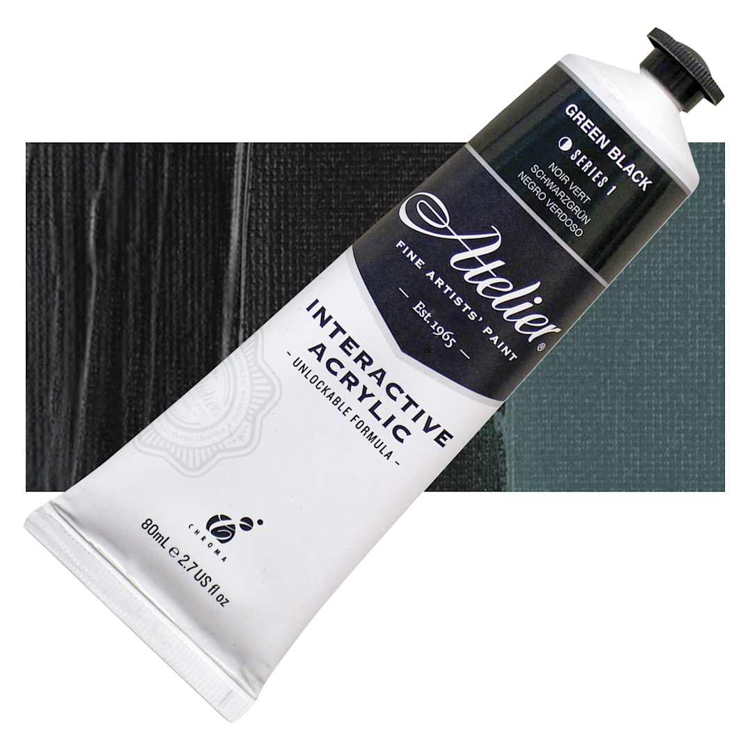Open in modal - Chroma Atelier Interactive Artists' Acrylic - Green Black, 80 ml tube and swatch