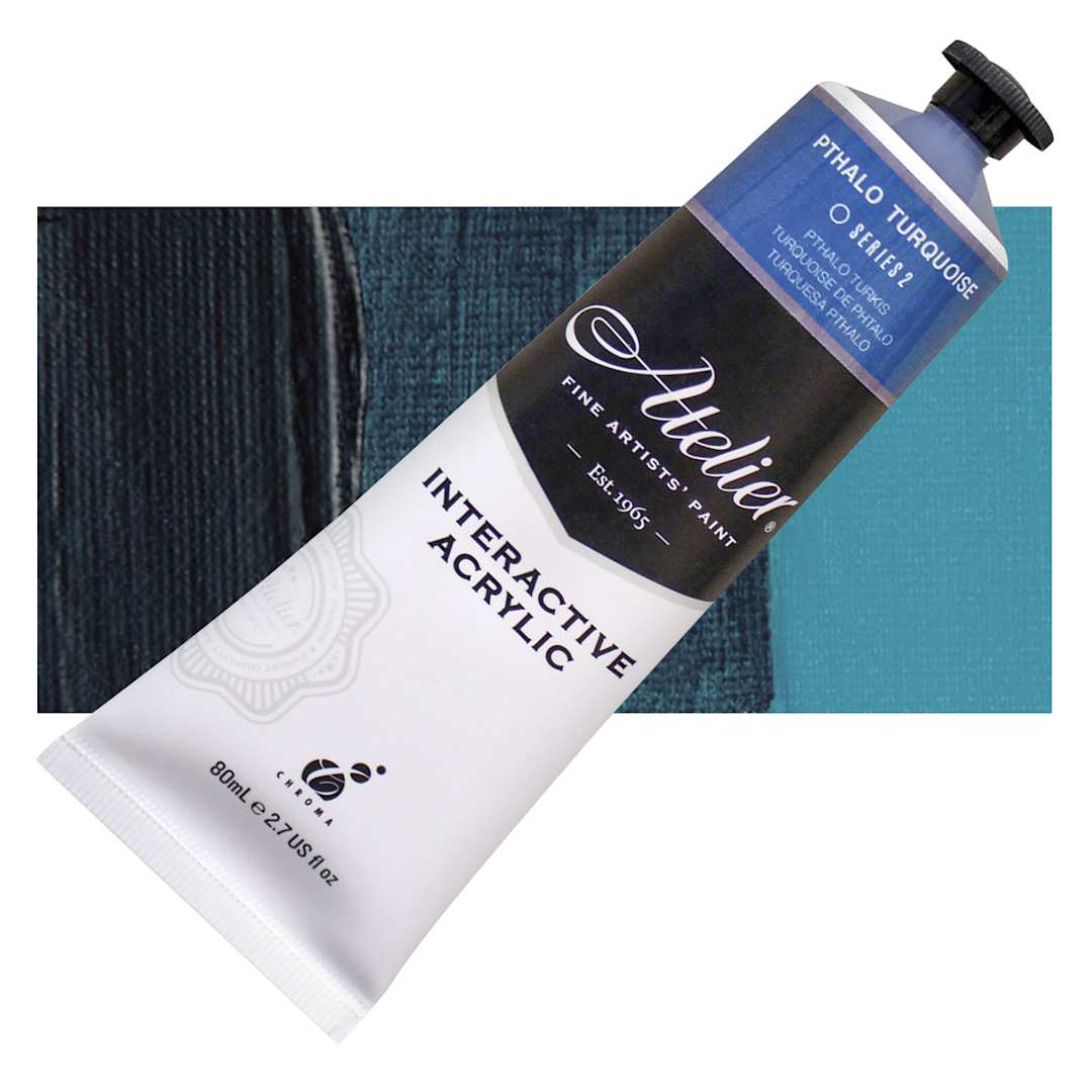 Open in modal - Chroma Atelier Interactive Artists' Acrylic - Pthalo Turquoise, 80 ml tube and swatch