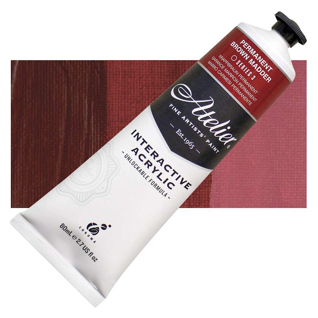 Open in modal - Chroma Atelier Interactive Artists' Acrylic - Permanent Brown Madder, 80 ml tube and swatch