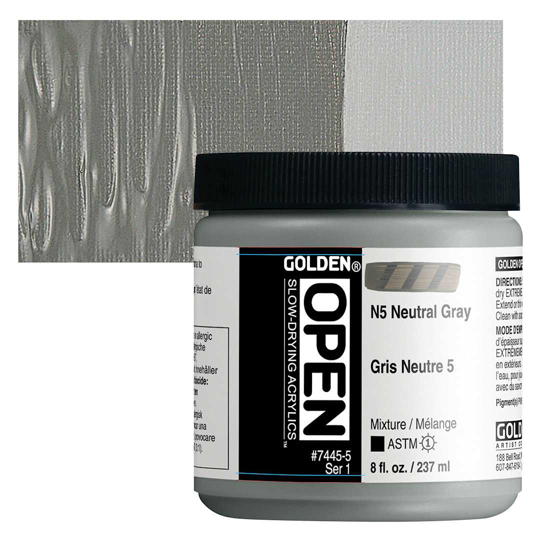 Open in modal - Golden Open Acrylic - Neutral Gray N5, 8 oz Jar and swatch