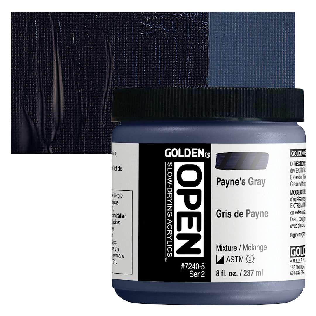 Open in modal - Golden Open Acrylic - Paynes Gray, 8 oz Jar and swatch