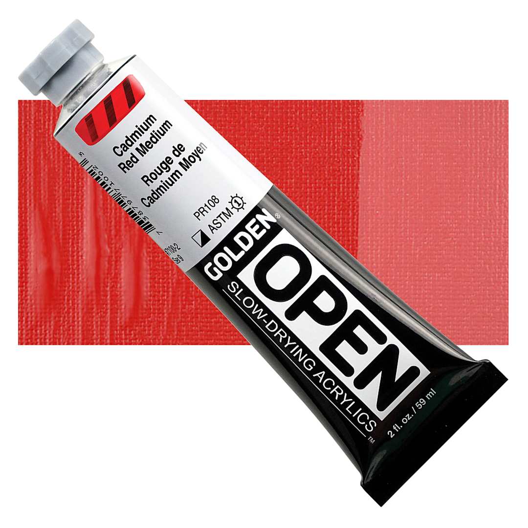 Open in modal - Golden Open Acrylic - Cadmium Red Medium, 2 oz Tube and swatch