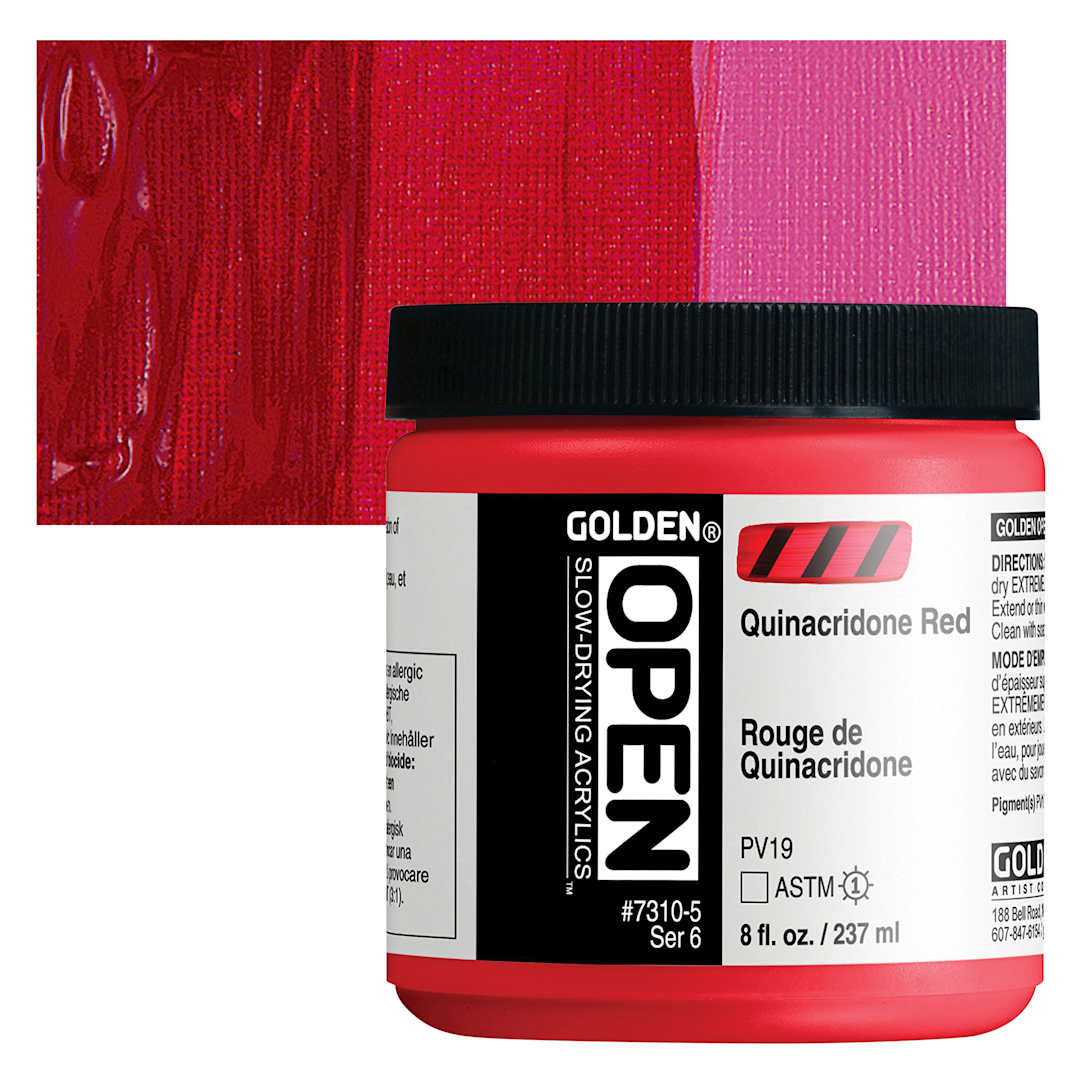 Open in modal - Golden Open Acrylic - Quinacridone Red, 8 oz Jar and swatch