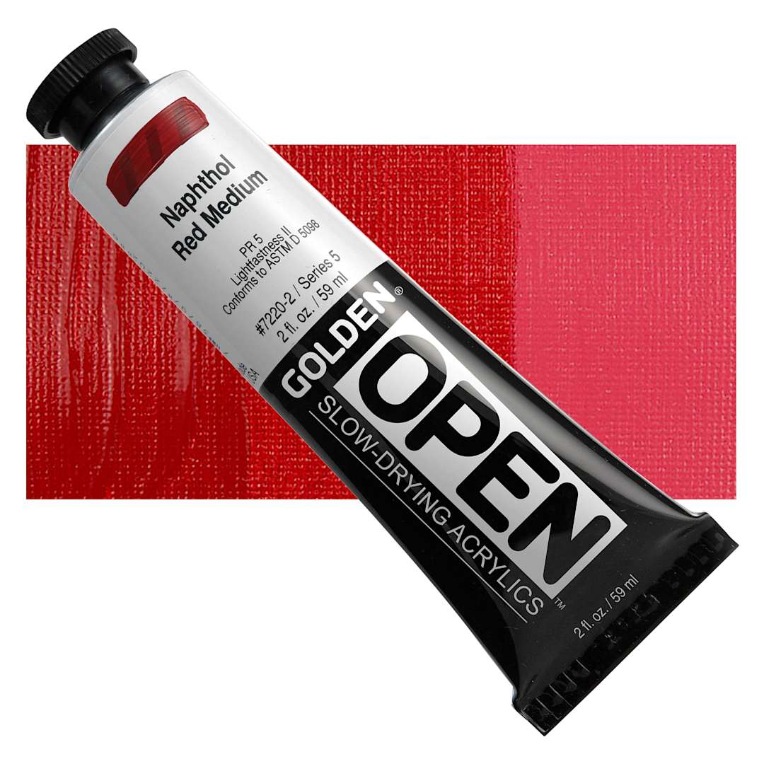 Open in modal - Golden Open Acrylic - Naphthol Red Medium, 2 oz Tube and swatch