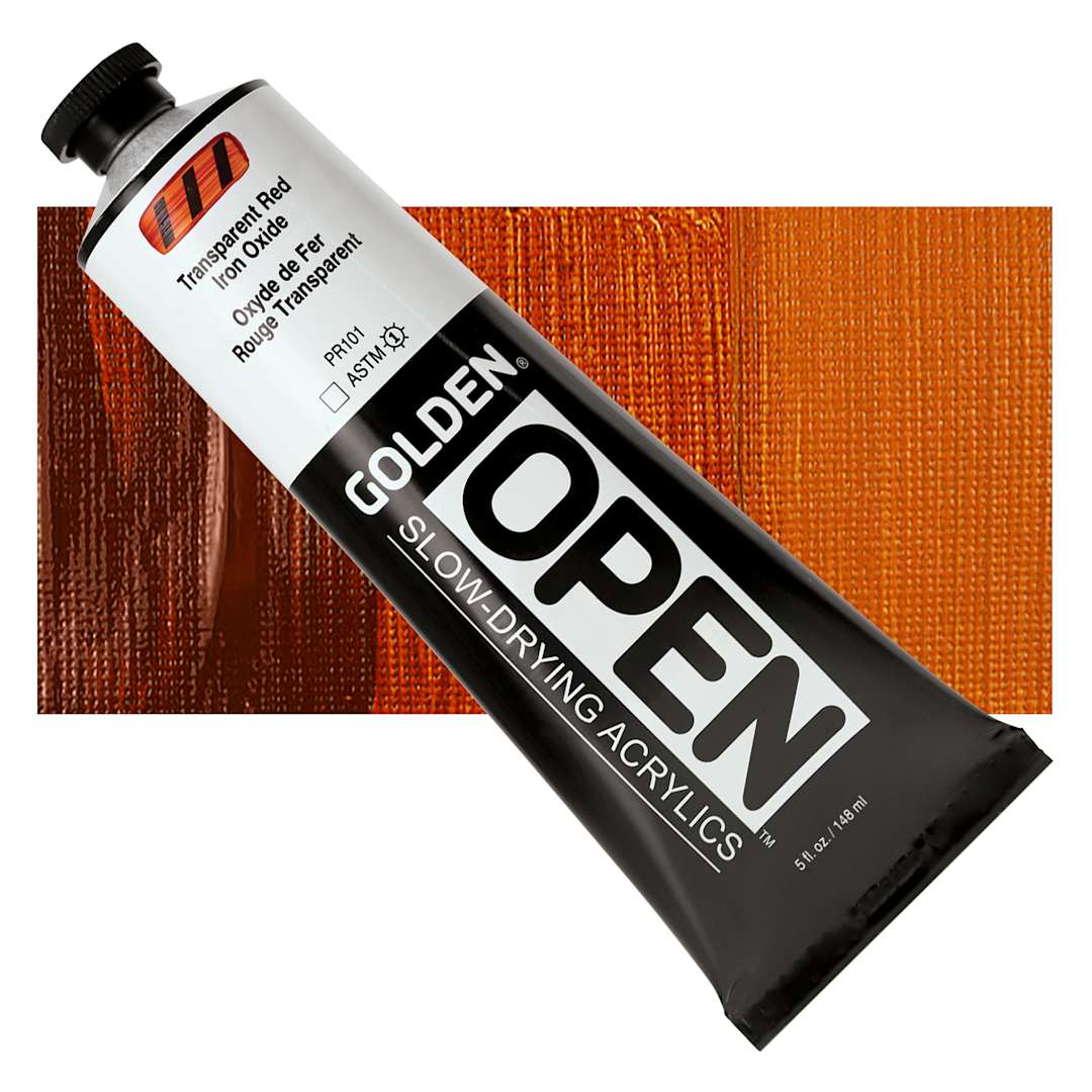 Open in modal - Golden Open Acrylic - Transparent Red Iron Oxide, 5 oz Tube and swatch
