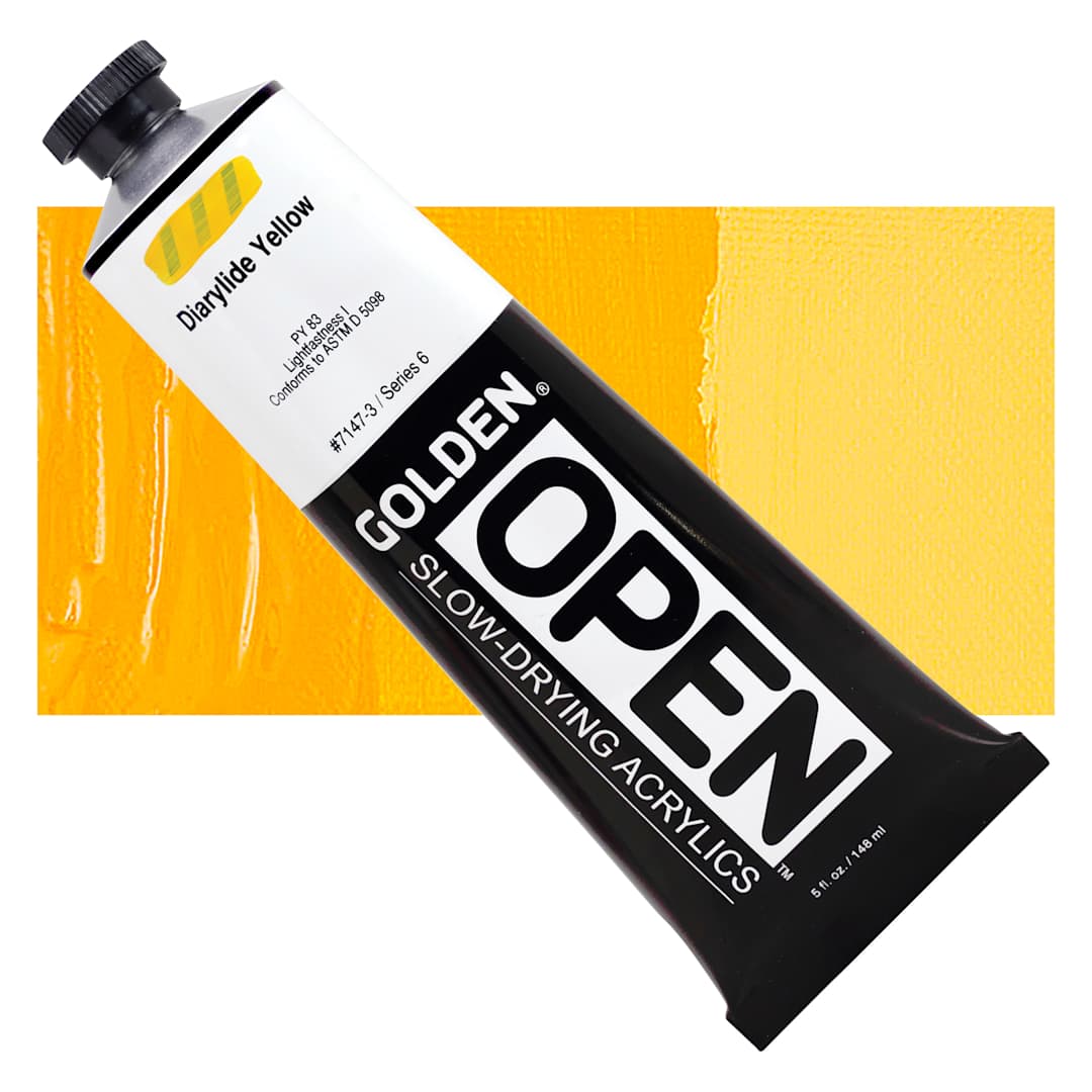 Open in modal - Golden Open Acrylic - Diarylide Yellow, 5 oz Tube and swatch