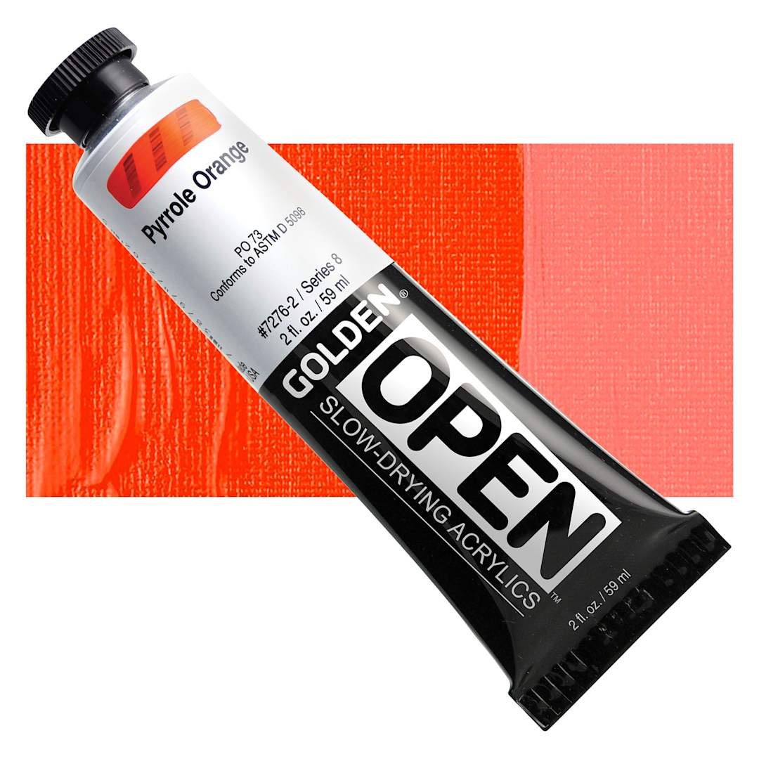Open in modal - Golden Open Acrylic - Pyrrole Orange, 2 oz Tube and swatch
