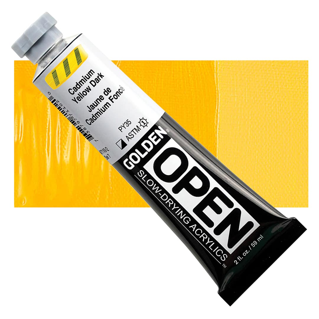 Open in modal - Golden Open Acrylic - Cadmium Yellow Dark, 2 oz Tube and swatch
