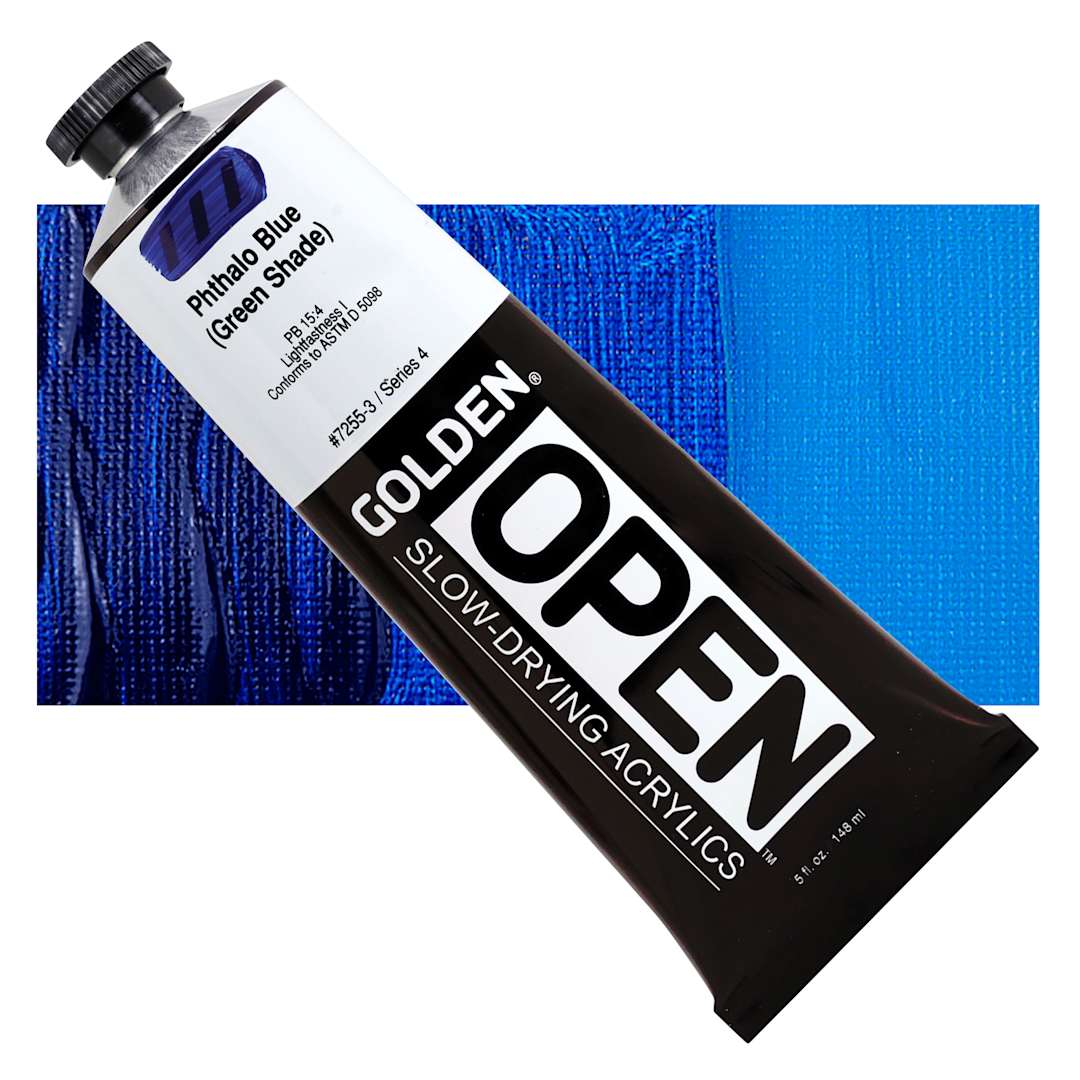 Open in modal - Golden Open Acrylic - Phthalo Blue (Green Shade), 5 oz Tube and swatch