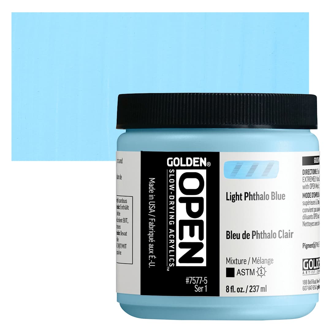 Open in modal - Golden Open Acrylics - Light Phthalo Blue, 8 oz Jar and swatch