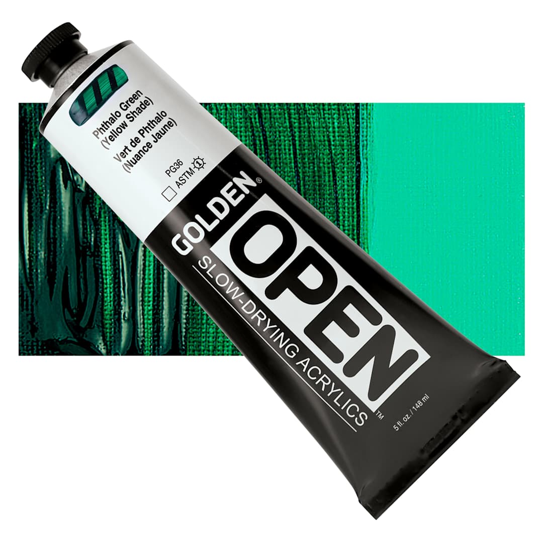 Open in modal - Golden Open Acrylic - Phthalo Green (Yellow Shade), 5 oz Tube and swatch