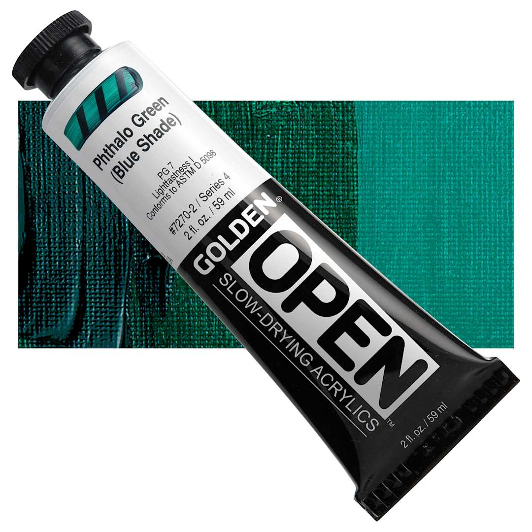 Open in modal - Golden Open Acrylic - Phthalo Green (Blue Shade), 2 oz Tube and swatch