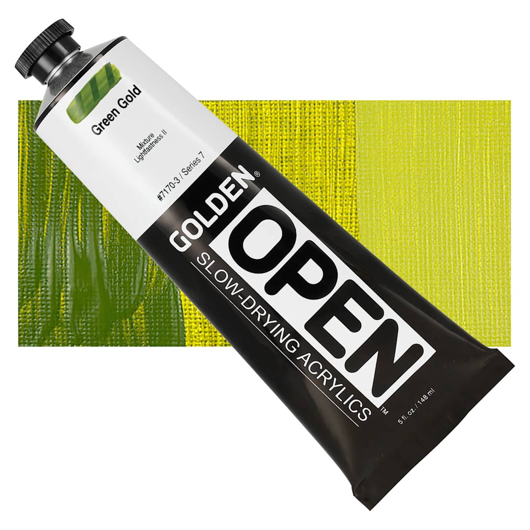 Open in modal - Golden Open Acrylic - Green Gold, 5 oz Tube and swatch