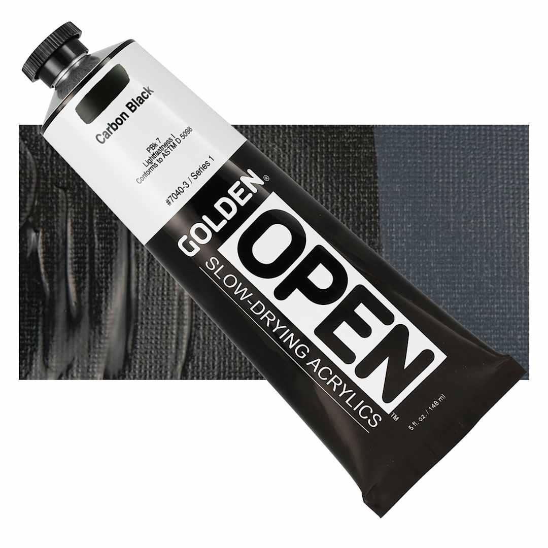 Open in modal - Golden Open Acrylic - Carbon Black, 5 oz Tube and swatch