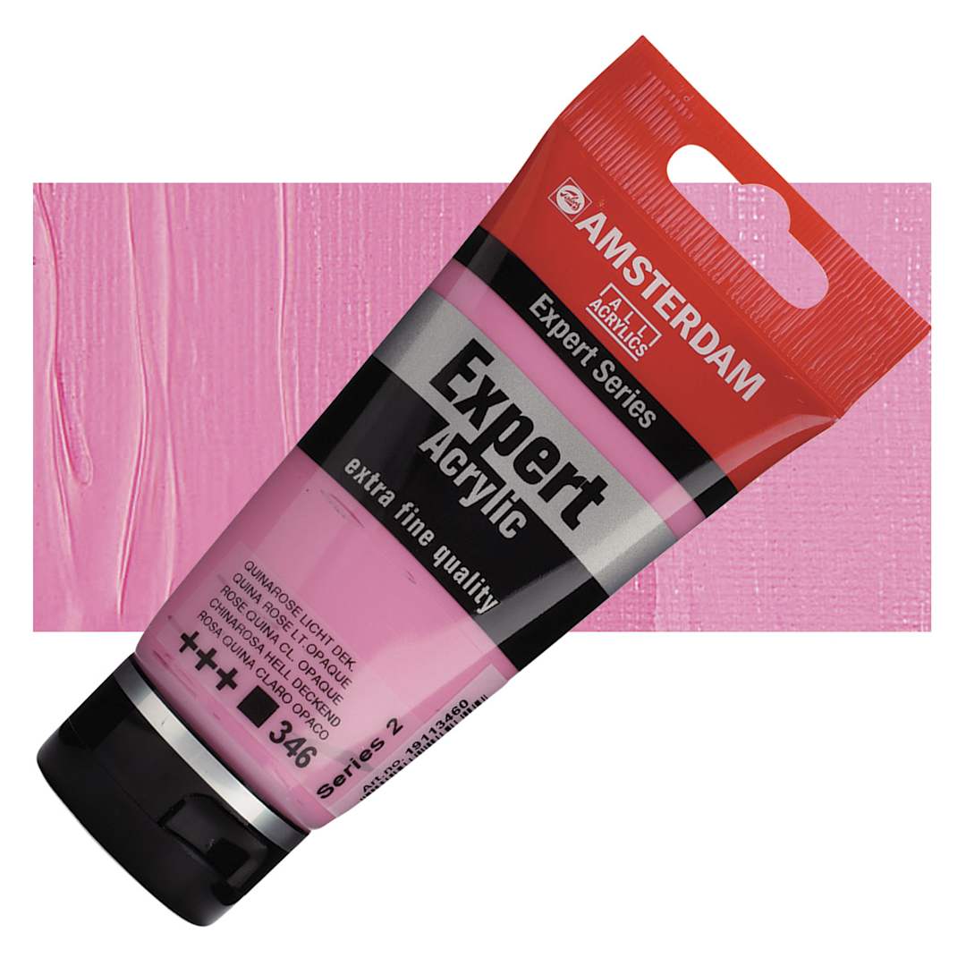 Open in modal - Amsterdam Expert Series Acrylic - Quinacridone Rose Light Opaque, 75 ml tube and swatch