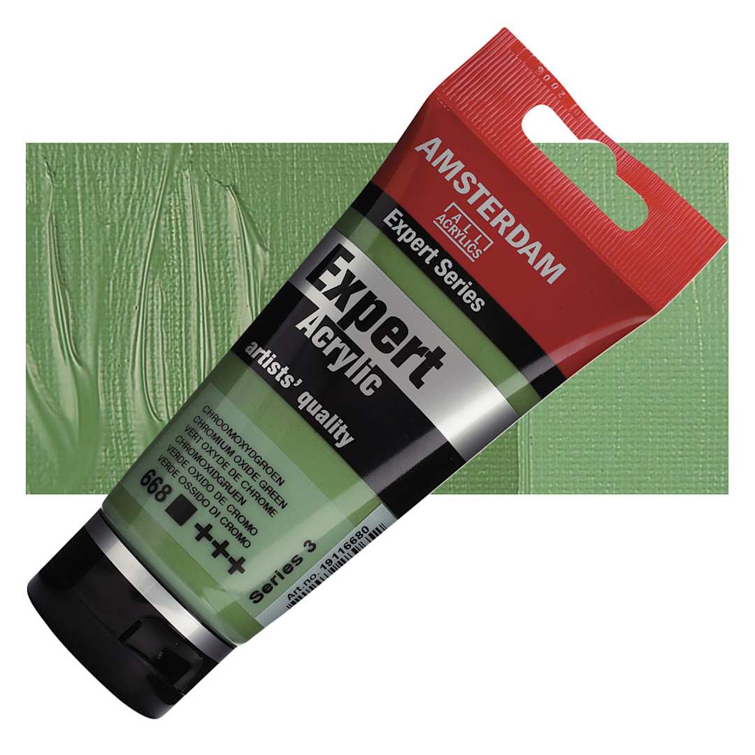 Open in modal - Amsterdam Expert Series Acrylic - Chromium Oxide Green, 75 ml tube and swatch