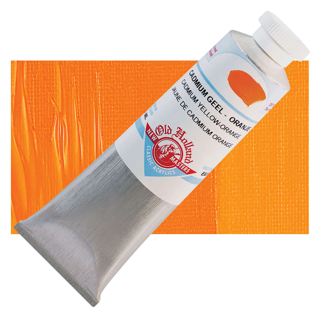 Open in modal - Old Holland New Masters Classic Acrylic Paint - Cadmium Yellow Orange, 60 ml tube and swatch