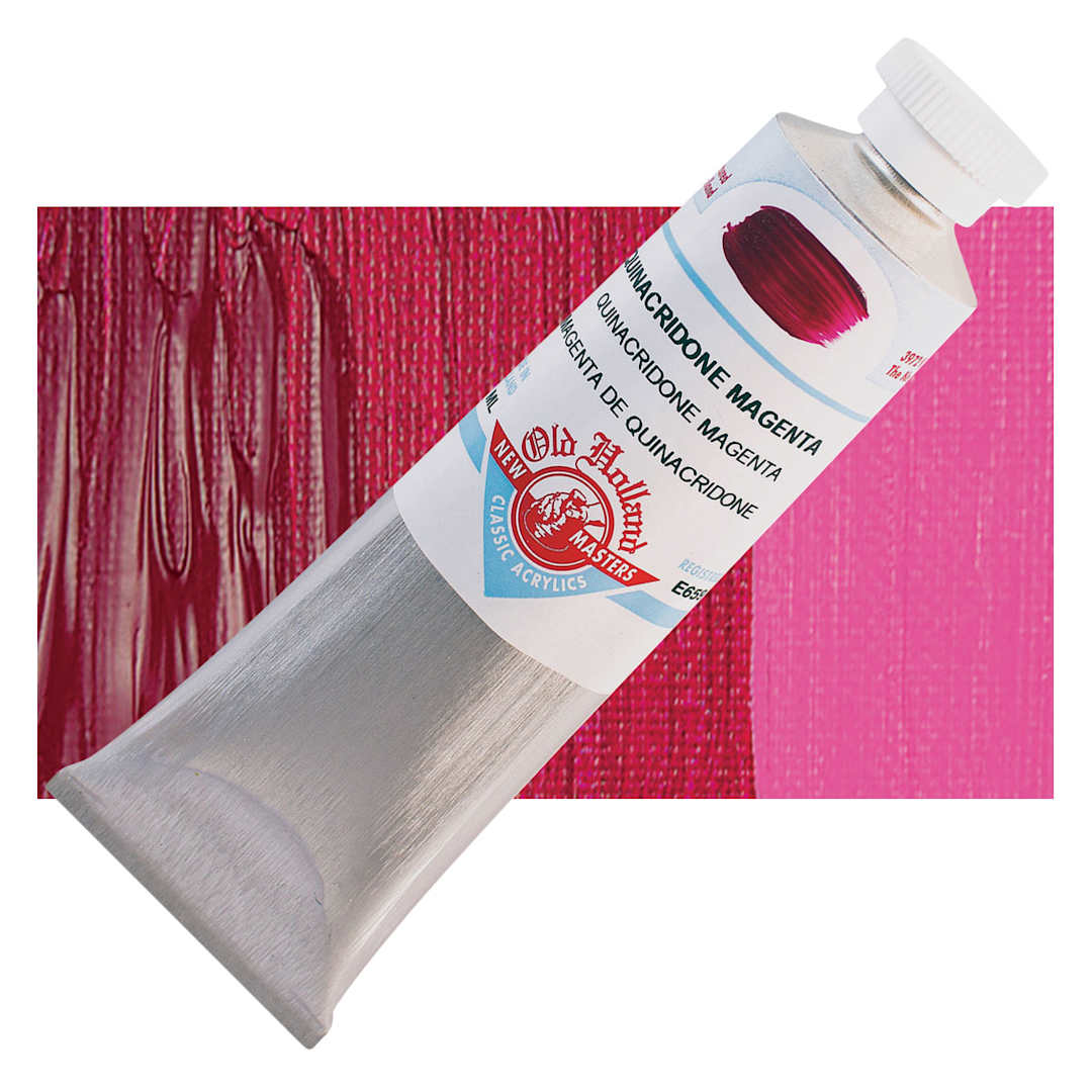 Open in modal - Old Holland New Masters Classic Acrylic Paint - Quinacridone Magenta, 60 ml tube and swatch