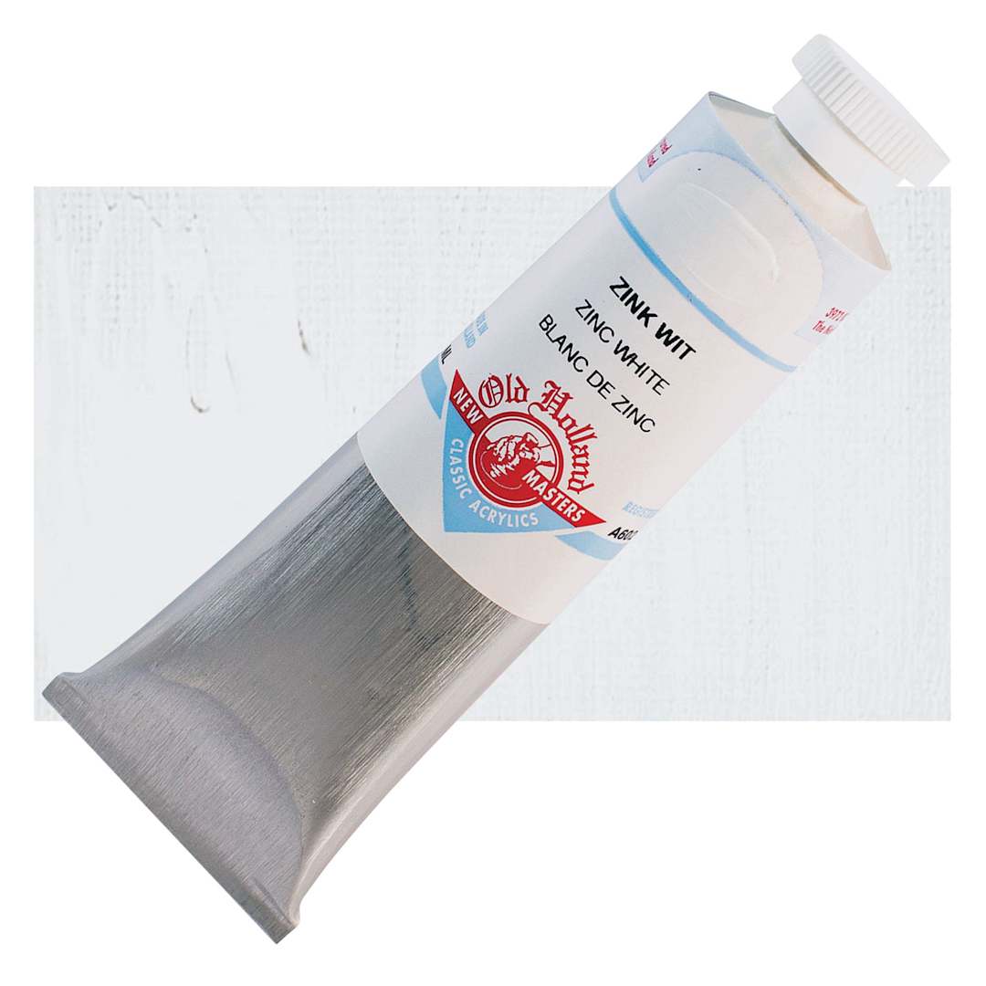 Open in modal - Old Holland New Masters Classic Acrylic Paint - Zinc White, 60 ml tube and swatch