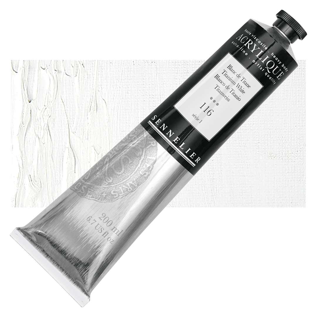 Open in modal - Sennelier Extra-Fine Artist Acrylique - Titanium White, 200 ml tube and swatch