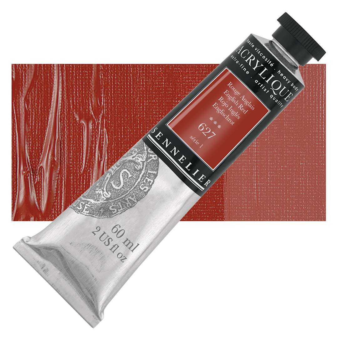 Open in modal - Sennelier Extra-Fine Artist Acrylique - English Red, 60 ml tube and swatch
