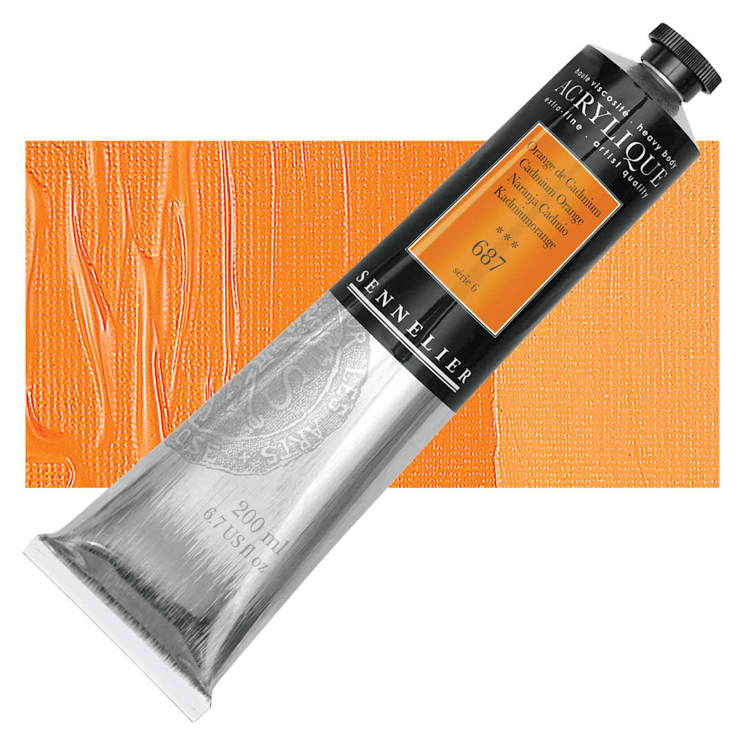 Open in modal - Sennelier Extra-Fine Artist Acrylique - Cadmium Orange, 200 ml tube and swatch