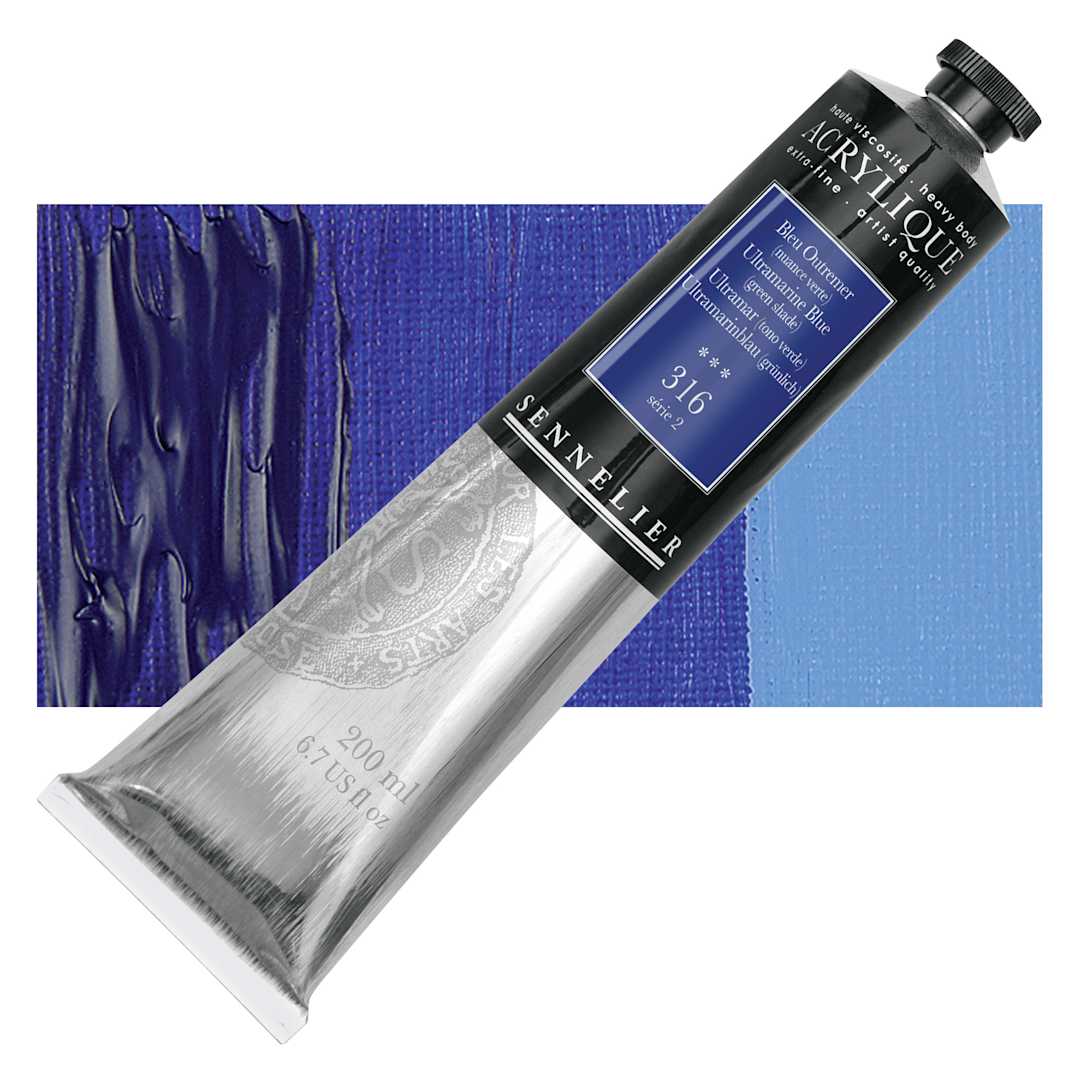 Open in modal - Sennelier Extra-Fine Artist Acrylique - Ultramarine Blue (Green Shade), 200 ml tube and swatch