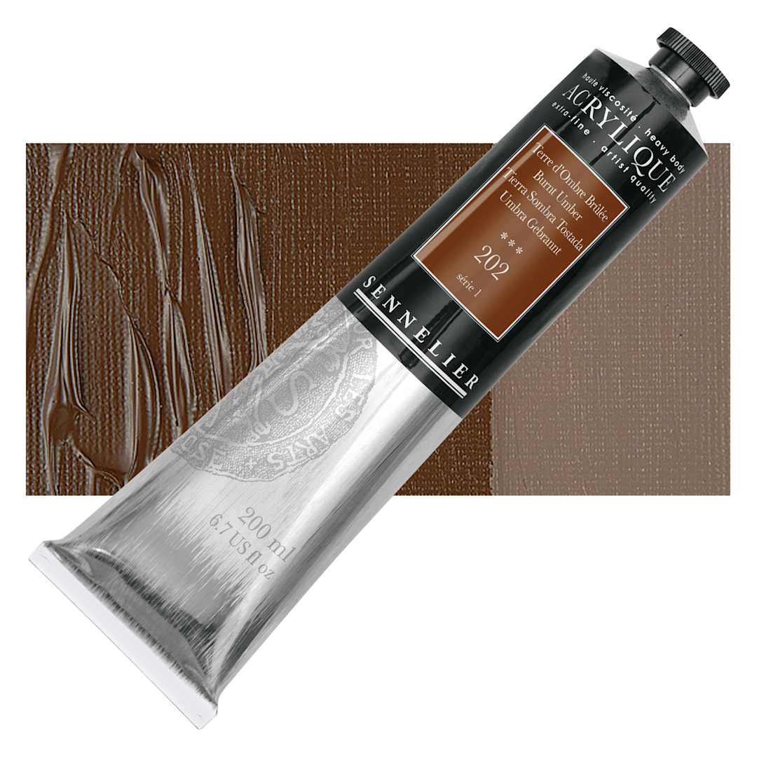 Open in modal - Sennelier Extra-Fine Artist Acrylique - Burnt Umber, 200 ml tube and swatch