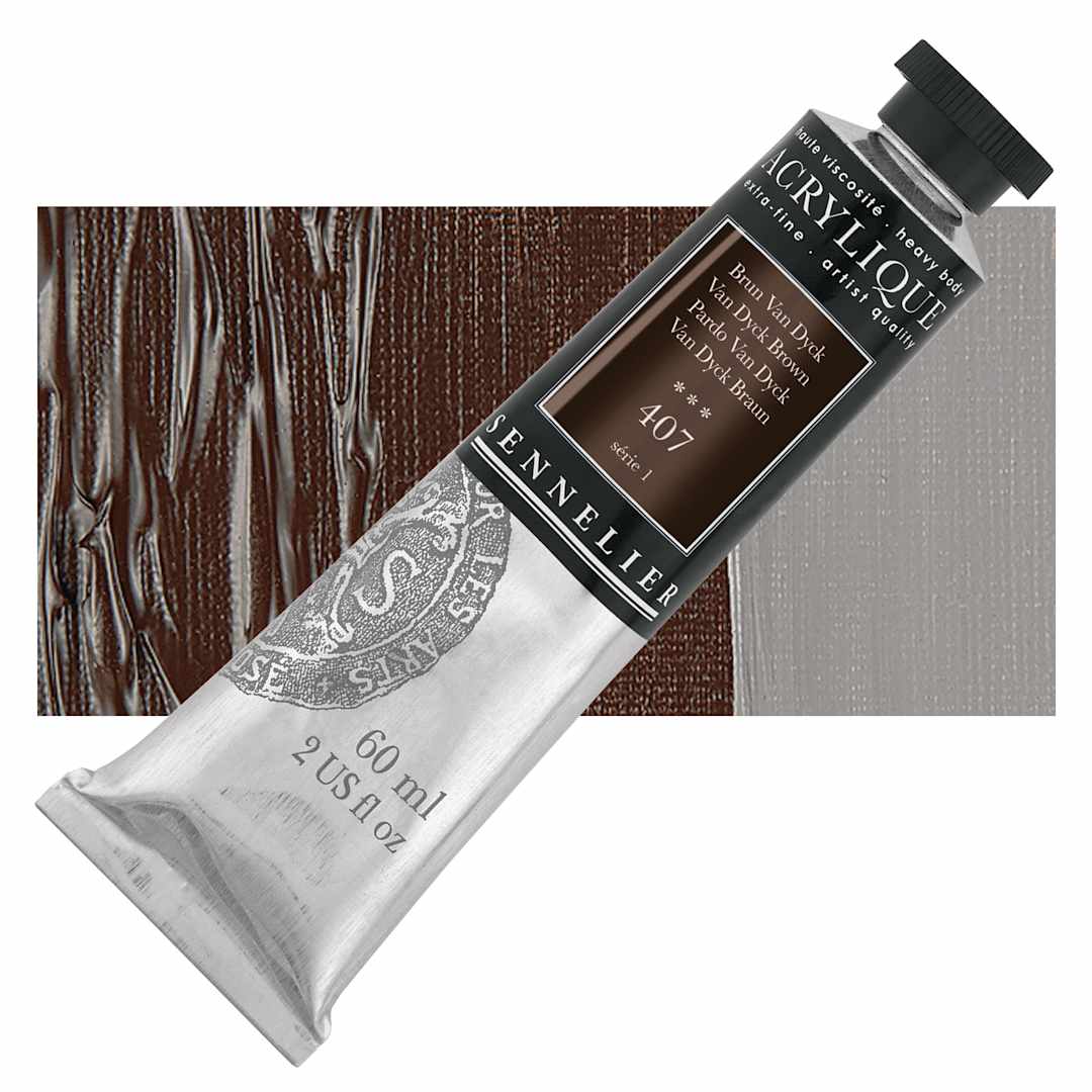 Open in modal - Sennelier Extra-Fine Artist Acrylique - Van Dyck Brown, 60 ml tube and swatch